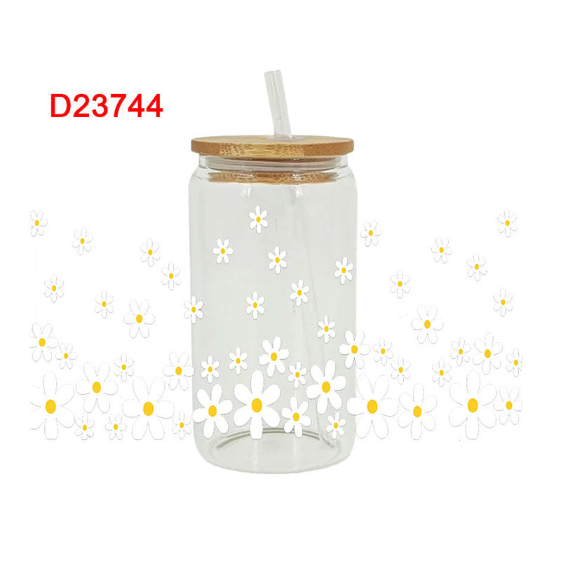 Wholesale colorful flowers 16oz Cup UV DTF Wraps