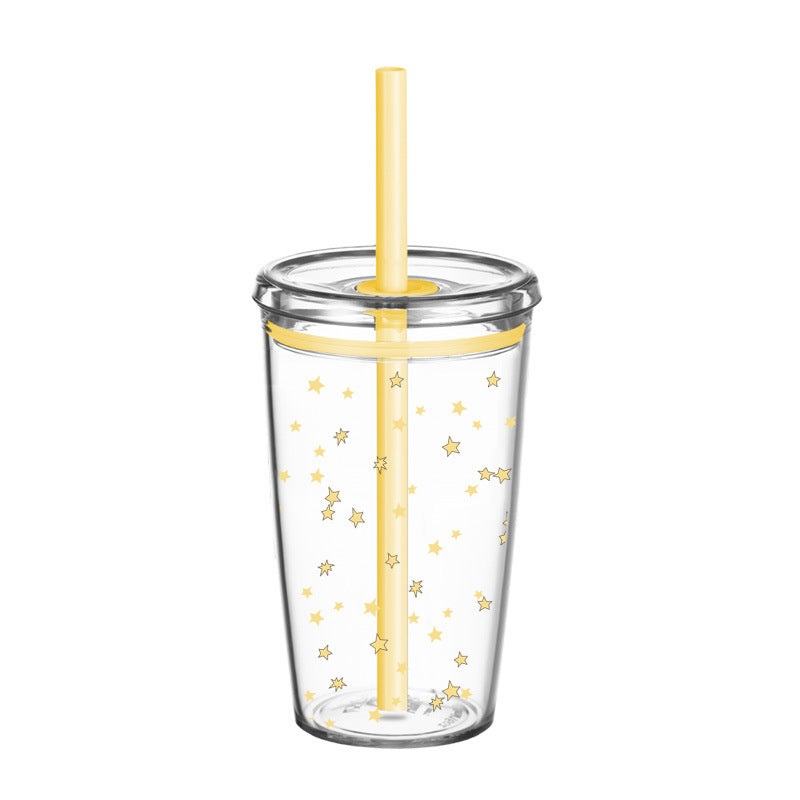 Wholesale 450ml Tritan straw cup milk tea cup coffee cup with printing simple straw cup