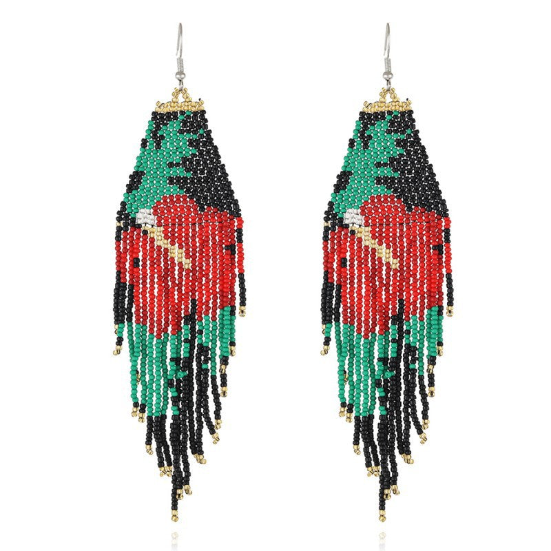 Wholesale Vintage Bohemian Flowers Rice Beads Ethnic Style Tassel Earrings