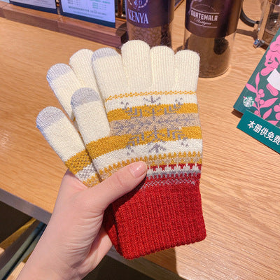 Wholesale Plus Velvet and Thickened Winter Five-finger Double-layer Cold-proof Snowflake Wool Gloves