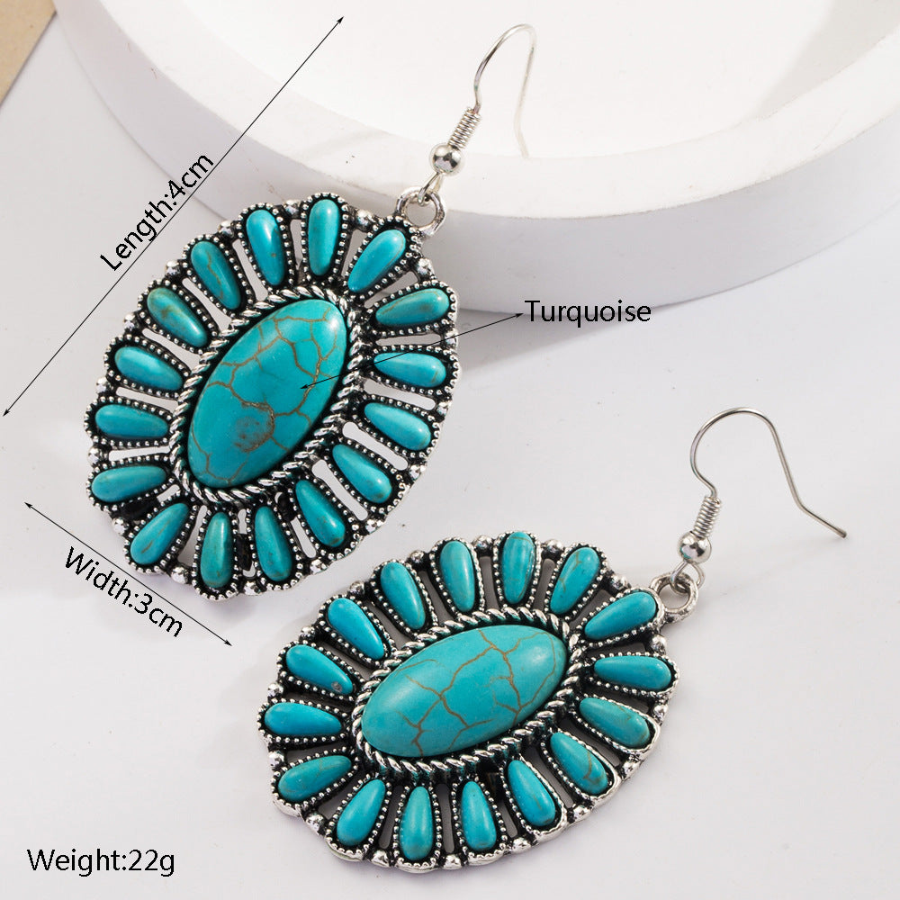 Wholesale Vintage Bohemian Turquoise Leather Exaggerated Earrings