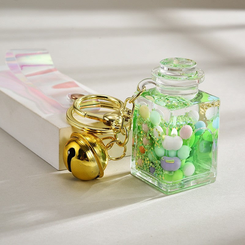 Wholesale Liquid sand bottle with colorful beads in oil bottle pendant acrylic keychain