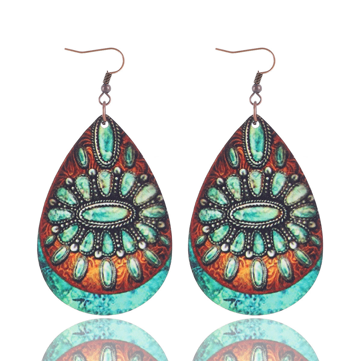 Pendientes de madera de vaca de girasol de forma de lágrima de lágrima al por mayor