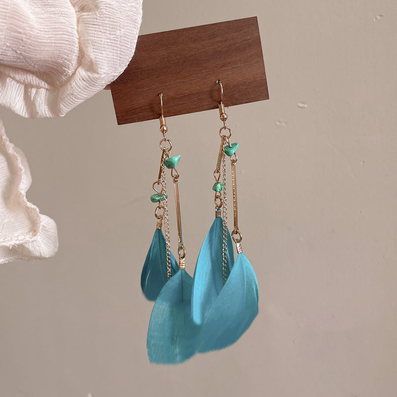 Wholesale Ethnic retro long multi-color holiday feather beaded circle earrings