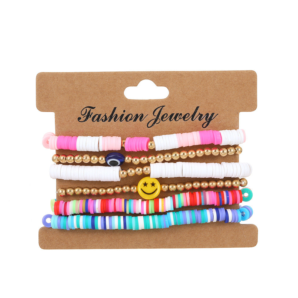 Wholesale Colorful Clay Alphabet Smiley Beads Soft Clay Sheet Stretch Bracelet