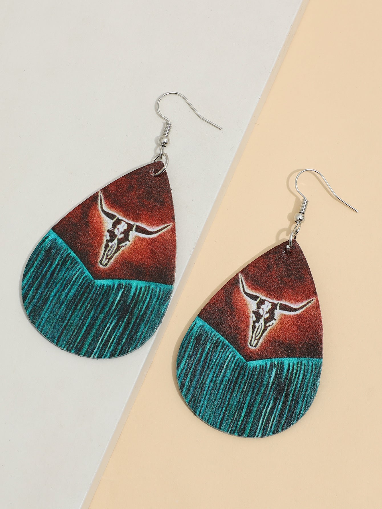 Wholesale Western Style Retro Water Drop Shaped Tassel Cow Head Earrings