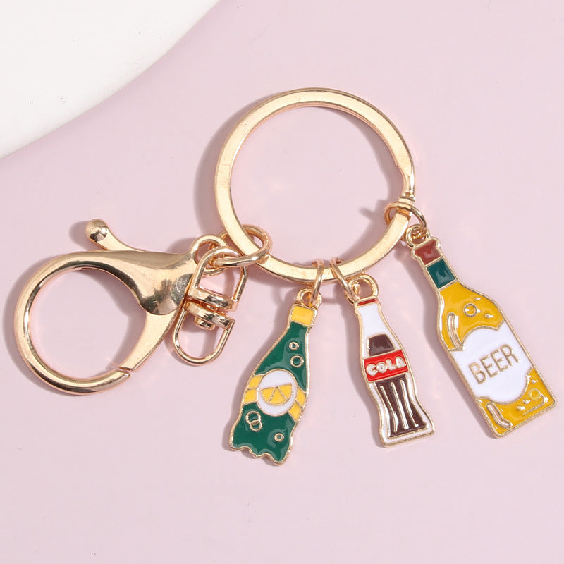 Wholesale Red Wine Beer Oil Drop Alloy Keychain