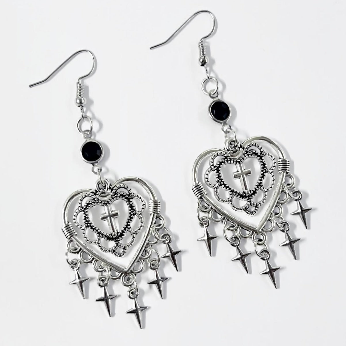 Wholesale Gothic Punk Vintage Cross Heart Earrings