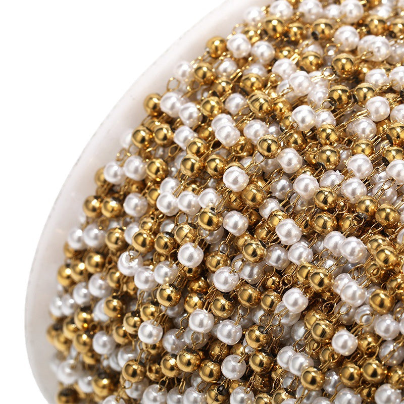 Wholesale 2PCS 3mm Pearl Stainless Steel Beaded Handmade Chains
