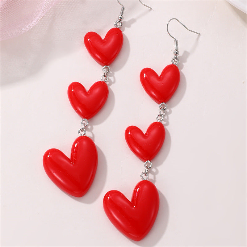 Wholesale women's long heart red festive Valentine's Day earrings fashion face slimming ear jewelry