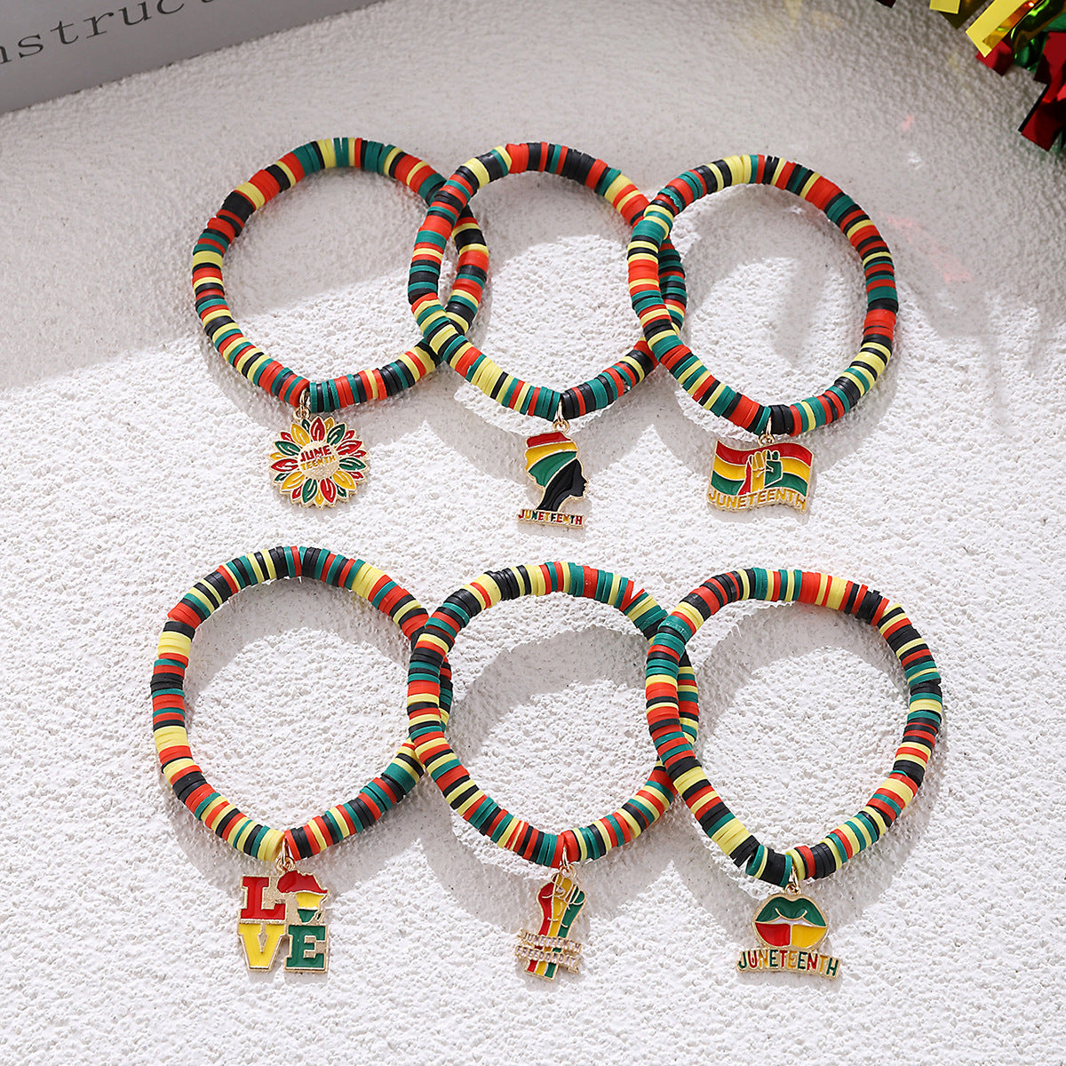 Wholesale Black History Month June Festival Red  Yellow  Green Adjustable Bracelet