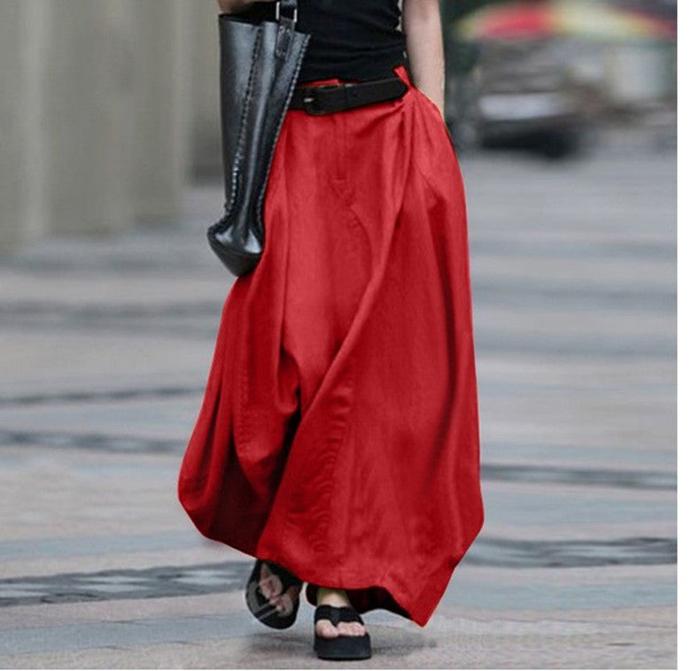 Wholesale Cotton and Linen Loose Swing Skirt Pleated A-Line Skirt