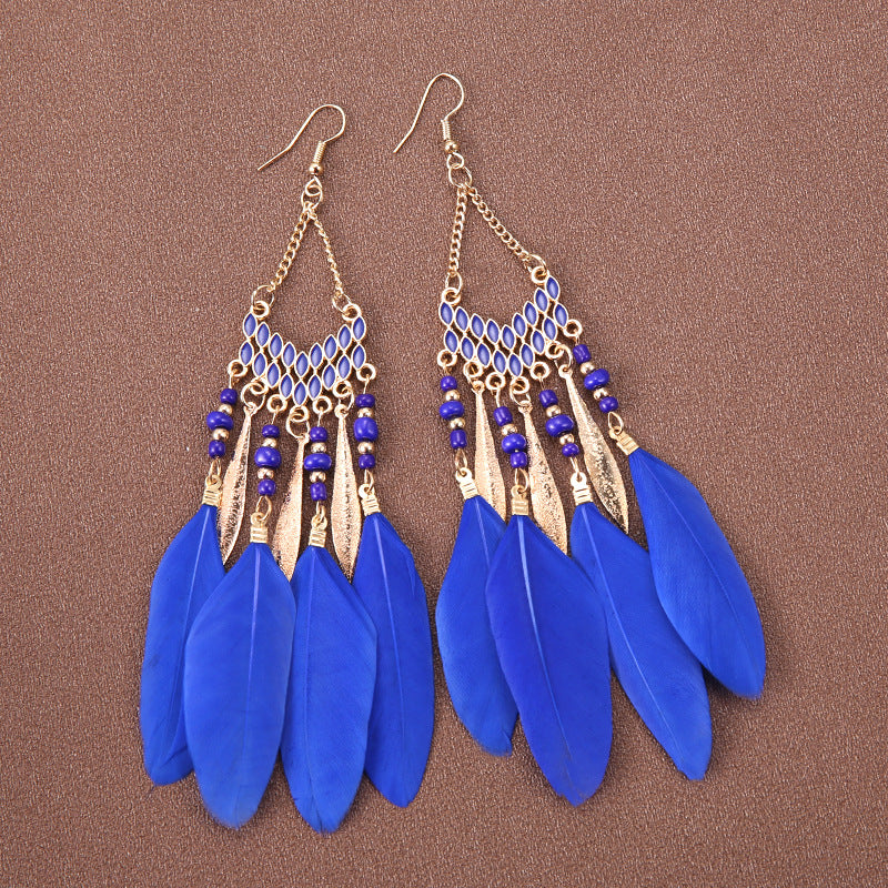 Wholesale Bohemian Feather Long Earrings