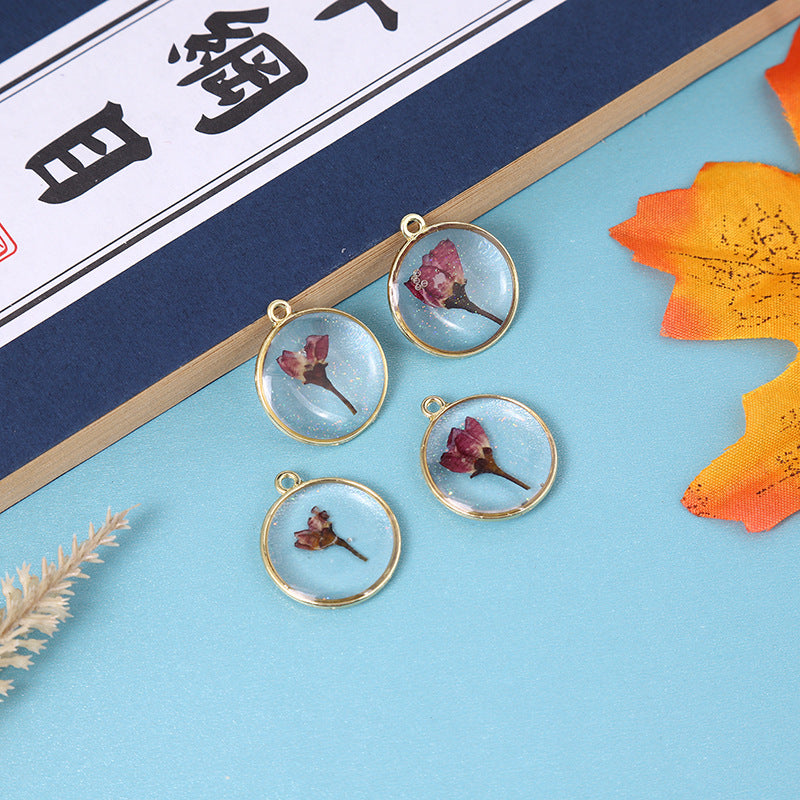 Wholesale Alloy 10pcs/pack Round Natural Glue Drop Dried Flower Pendant Accessories Handmade DIY Jewelry Earrings Necklace Bracelet Small Hanging Material
