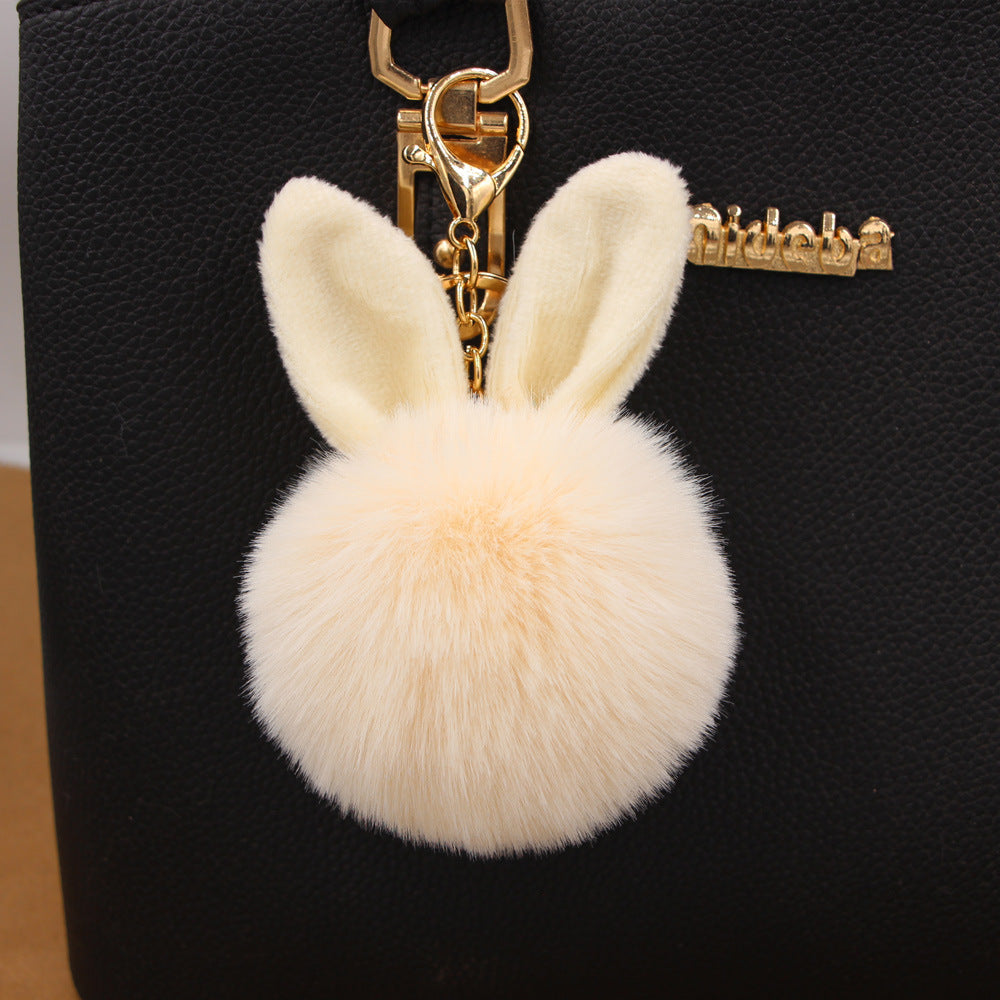 Wholesale Cartoon Rabbit Ear Plush Keychain With Fur Ball Light Blue Pendant Bag Charm And Car Key Accessory