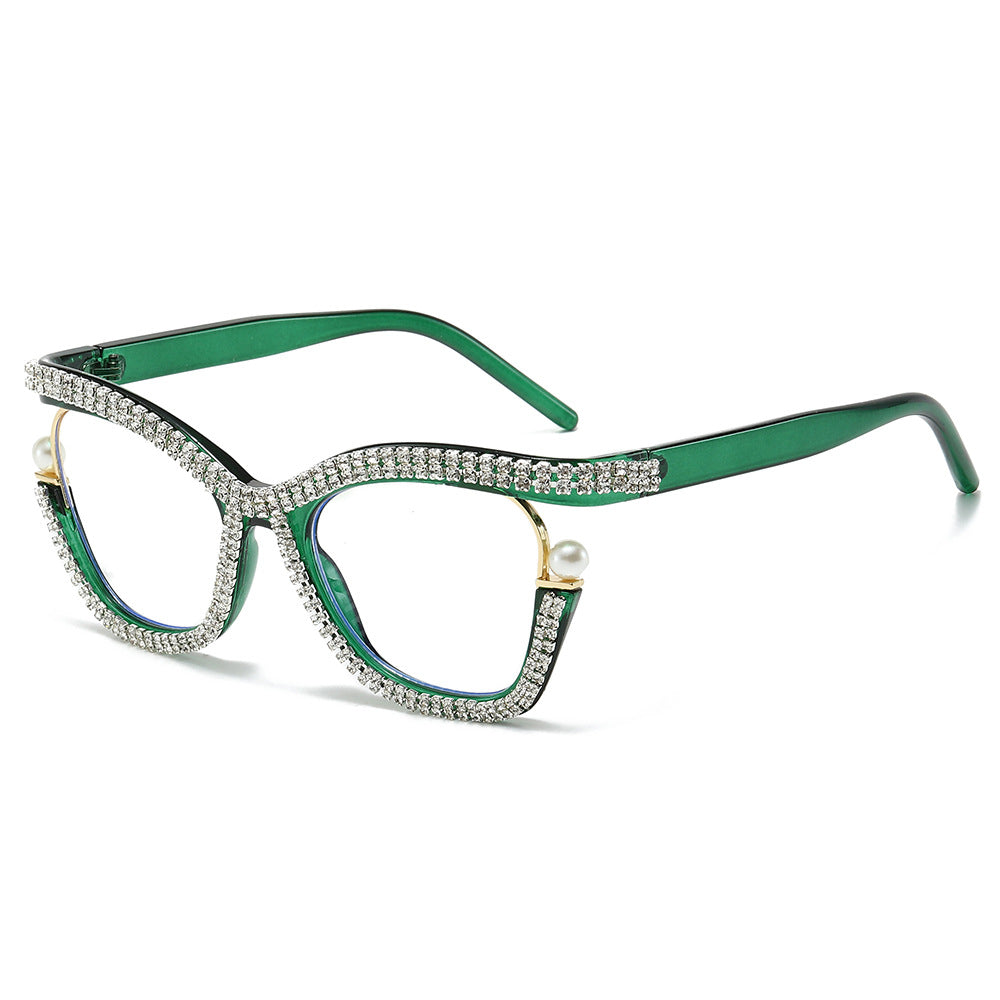 Wholesale Diamond-encrusted Blue Light Blocking Handmade Diamond Pearl Glasses