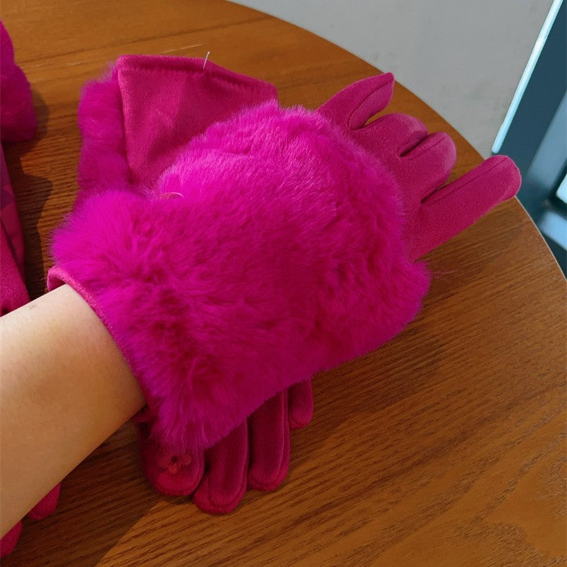 Wholesale Rose Red Series Autumn and Winter Suede Gloves