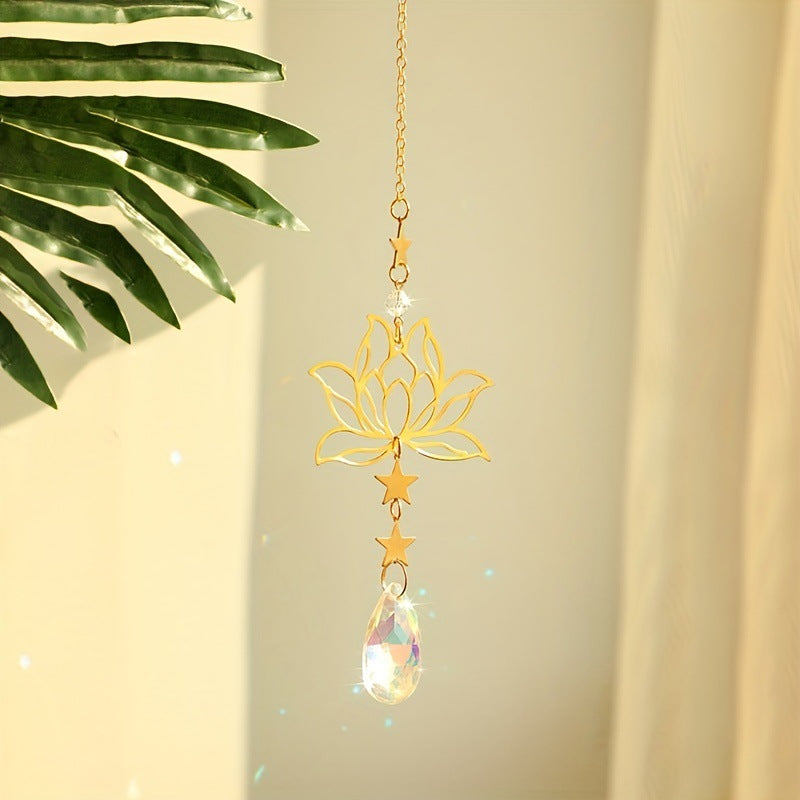 Wholesale Sun Catcher Gardening Crafts Golden Lotus AB Color Pendant Crystal Pendant