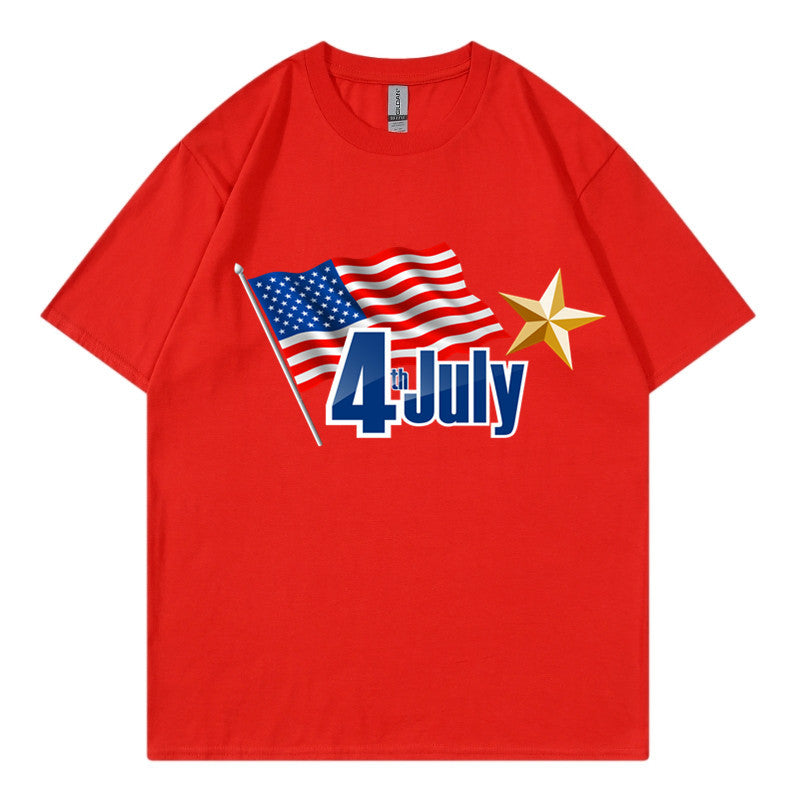 Wholesale Independence Day Themed Printed Style Round Neck Short Sleeves