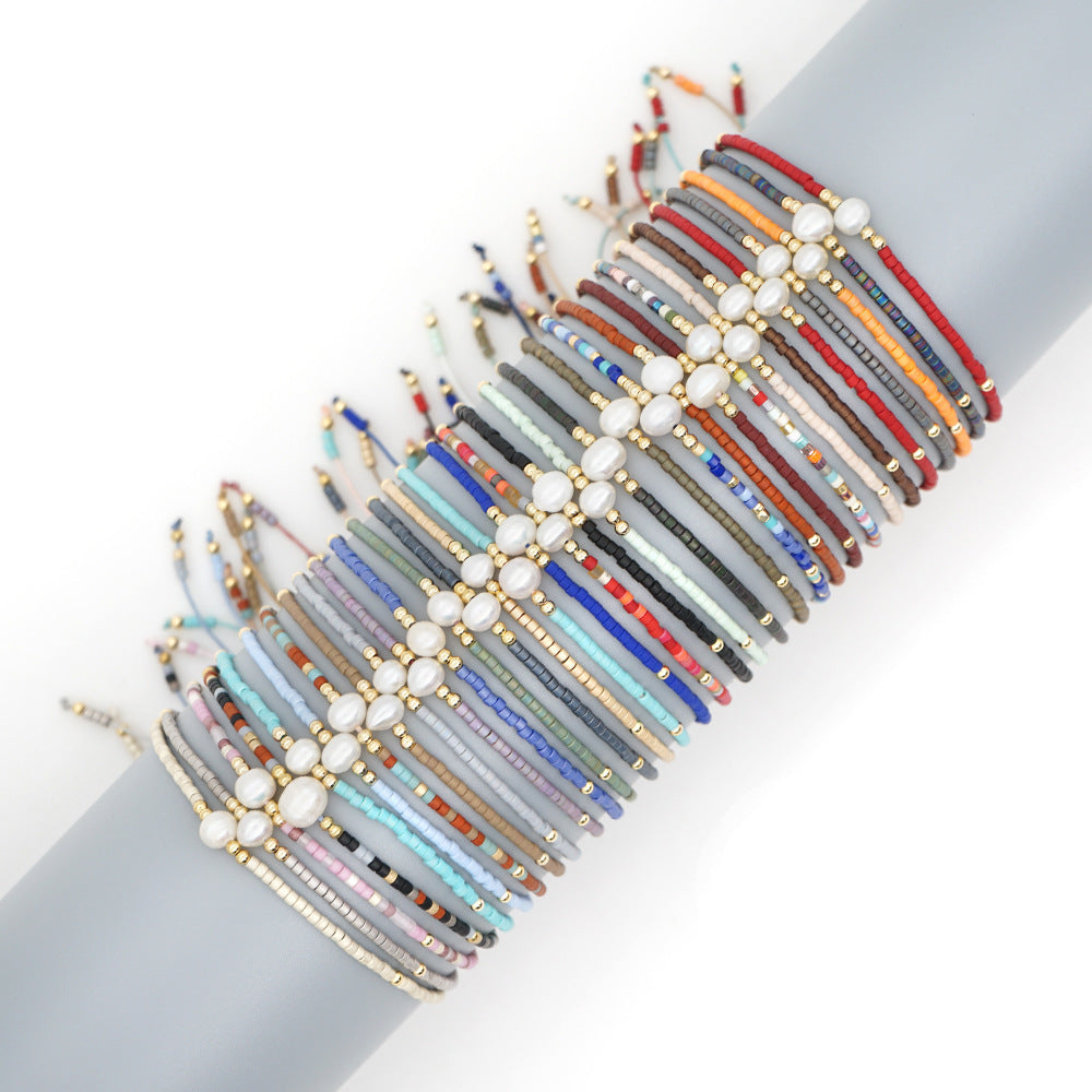 Wholesale Bohemian Glass Pearl Bracelet Handmade Woven Rope Ethnic Jewelry Fashion Accessory