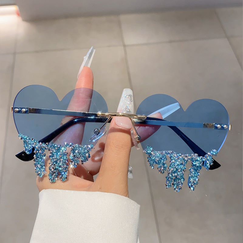Wholesale Heart drop handmade diamond-studded sunglasses