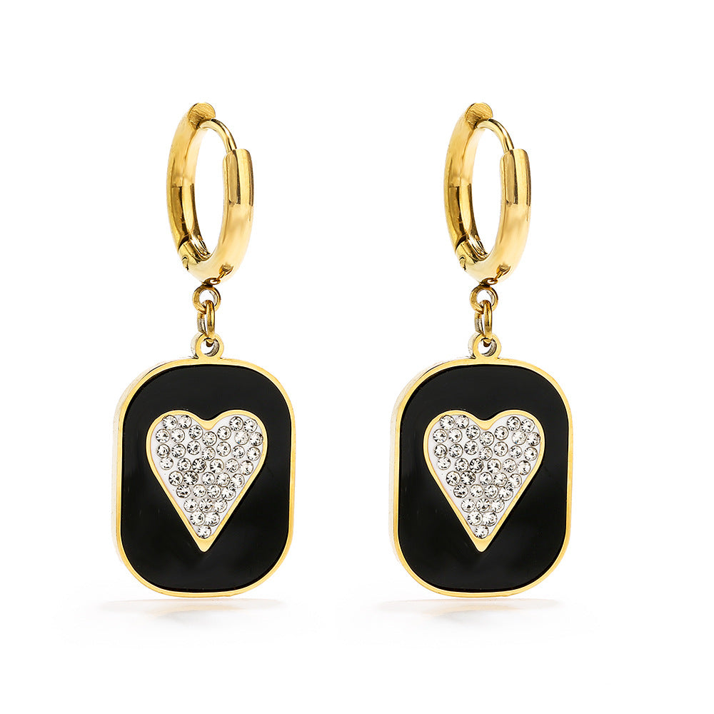 Wholesale Titanium Steel Zircon Heart Geometric Pendant Earrings