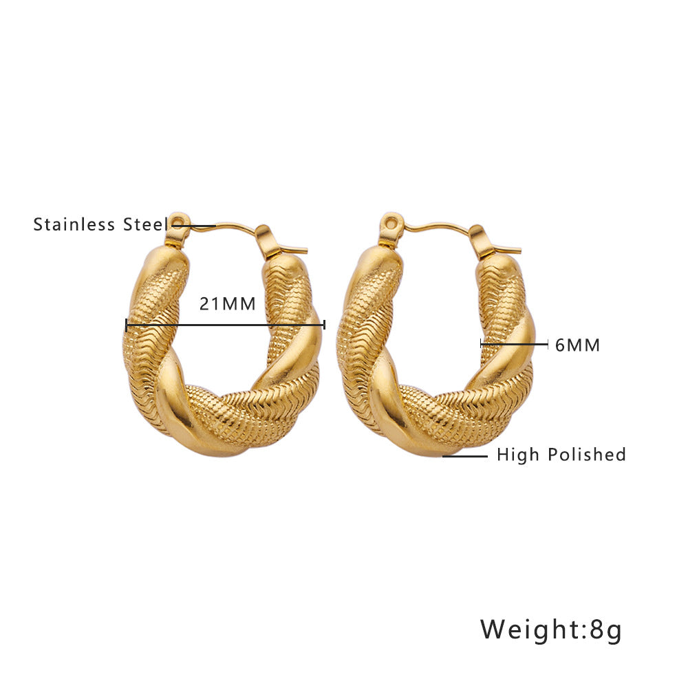 Wholesale High-grade Gold Stainless Steel Braided Thick U-shaped Earrings