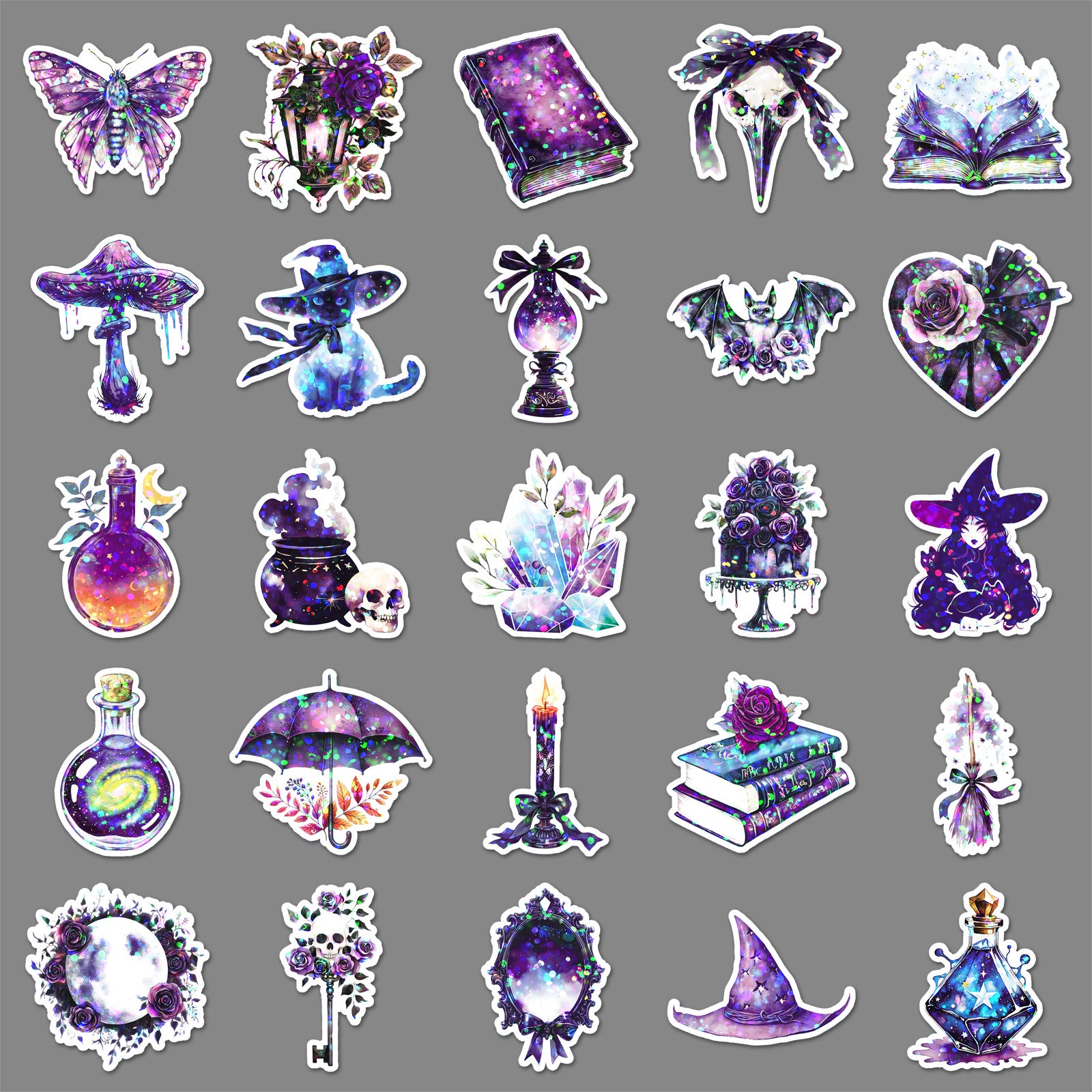 Wholesale 50pcs/ pack Witch Stickers with Laser Glitter Film   Stickers