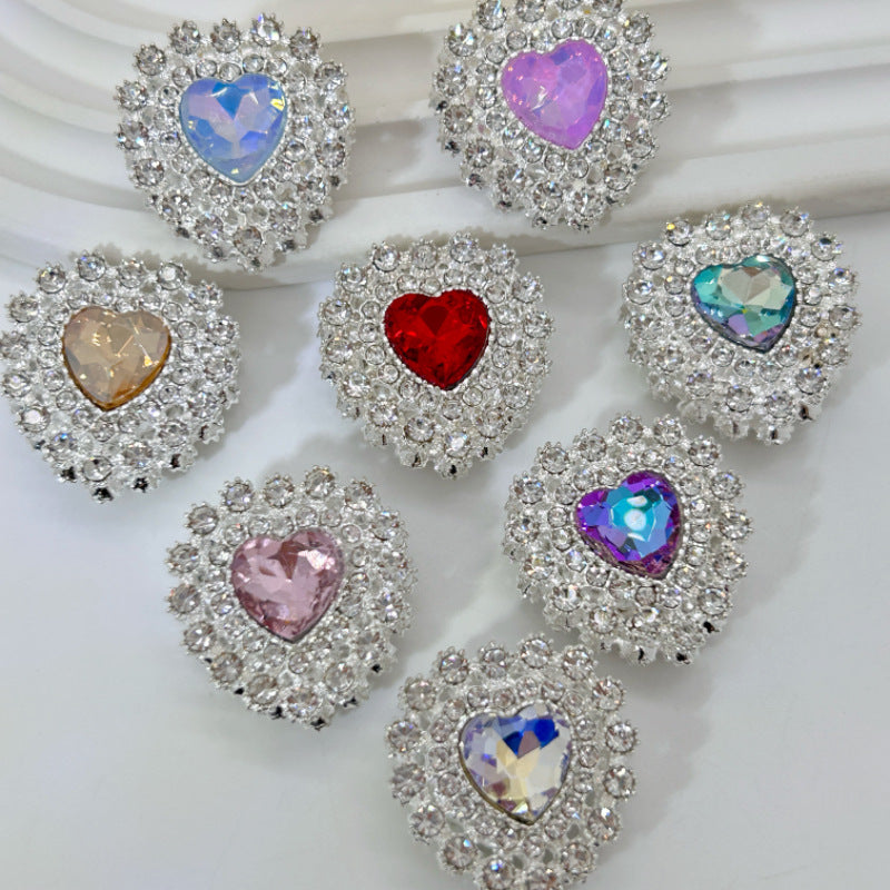 Wholesale 20pcs Double-layer Diamond Edge Love Double-sided Alloy Straight Hole 3D Crystal Beads