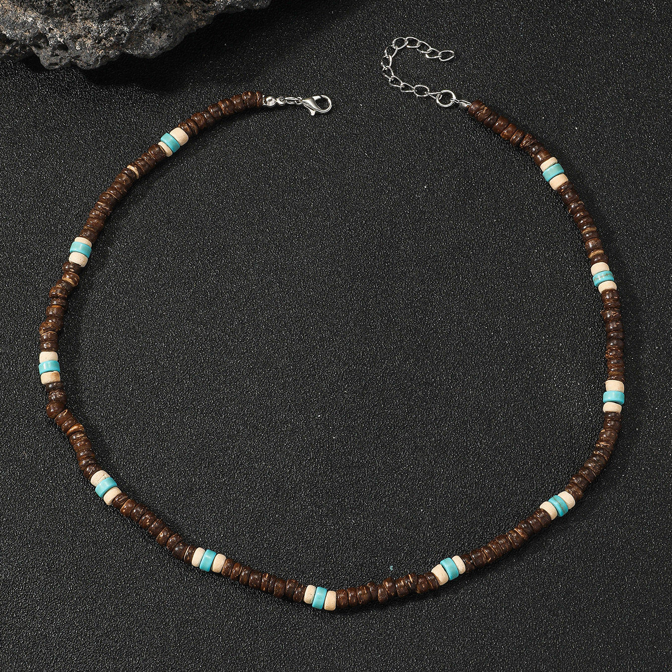 Wholesale Hip-hop Bohemian style turquoise and wooden beaded men' s necklace
