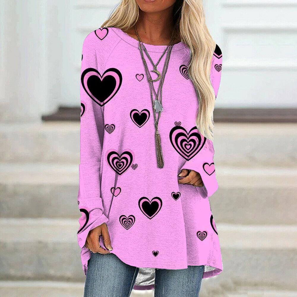 Wholesale Spring 3D Valentine's Day Love Printed Casual Loose Round Neck Long Sleeve T-shirt