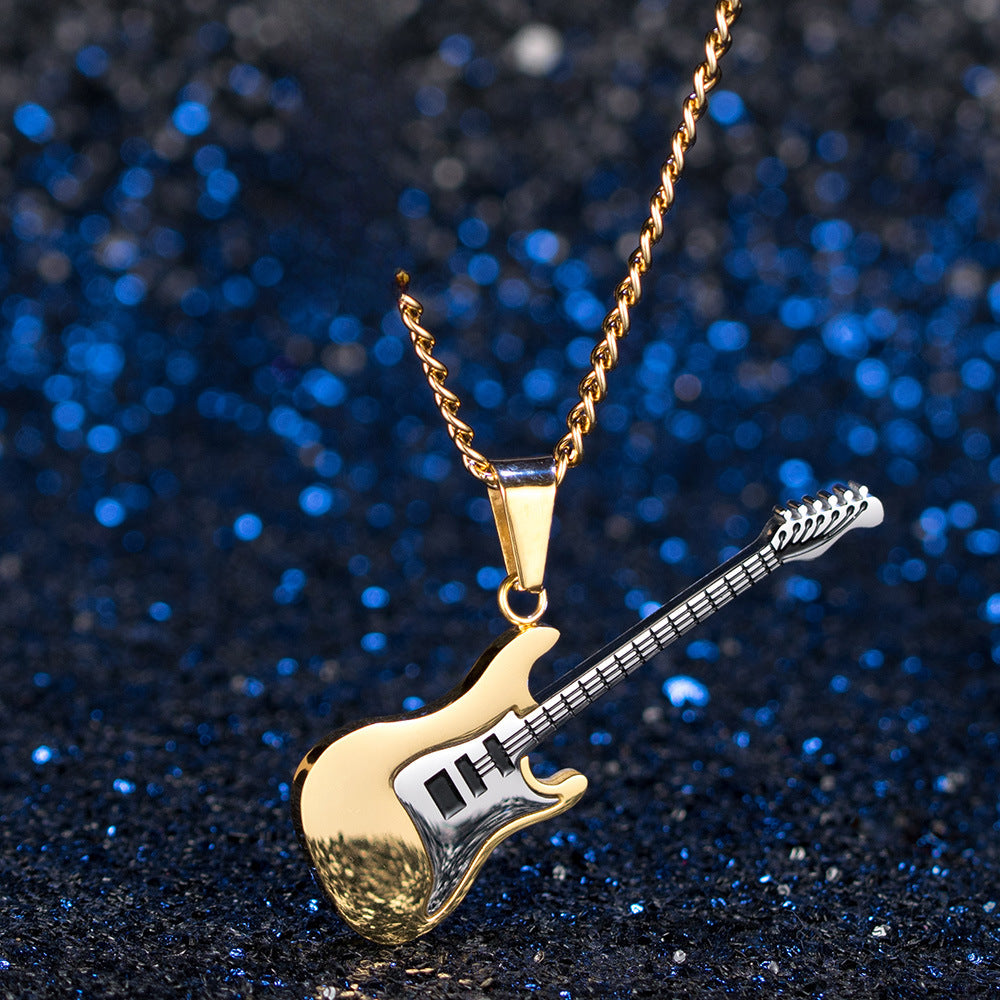 Wholesale Titanium steel guitar pendant music metal musical instrument necklace jewelry