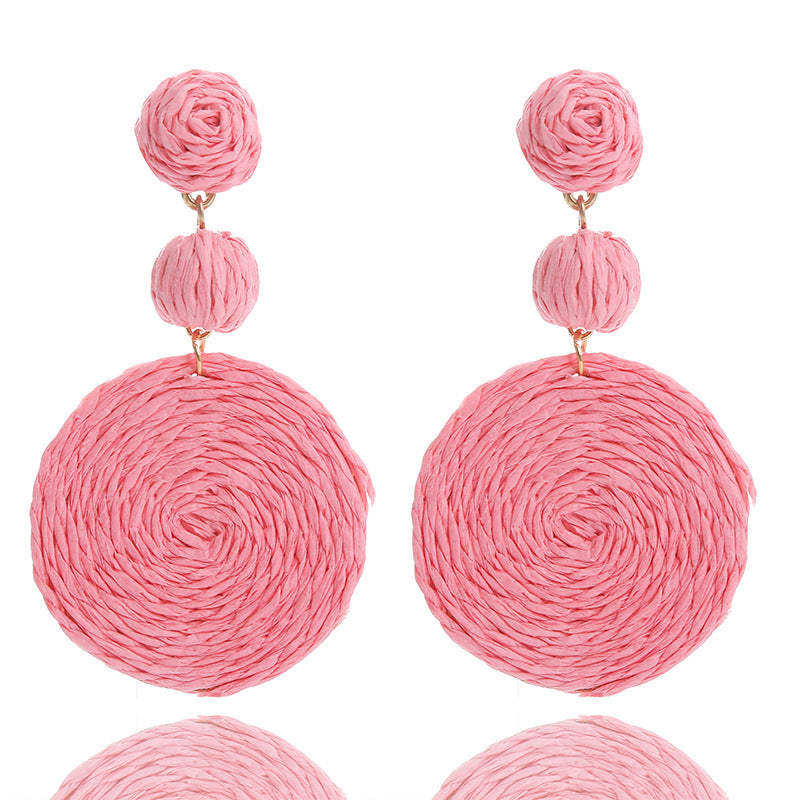 Wholesale Bohemian Raffia Round Earrings