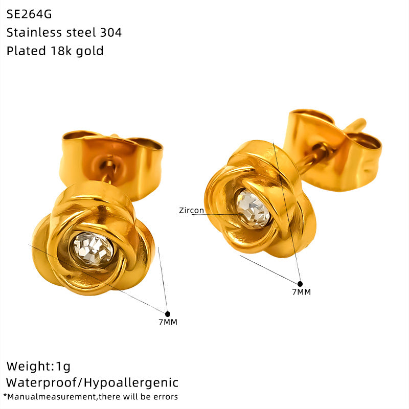 Wholesale Stainless Steel Heart Flower Hollow Zircon Bow Earrings