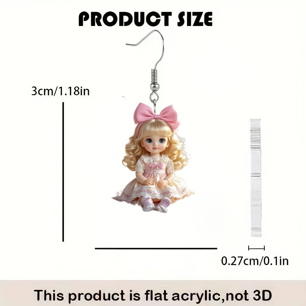 Wholesale Acrylic Doll Cartoon Earrings with Butterfly Dangles