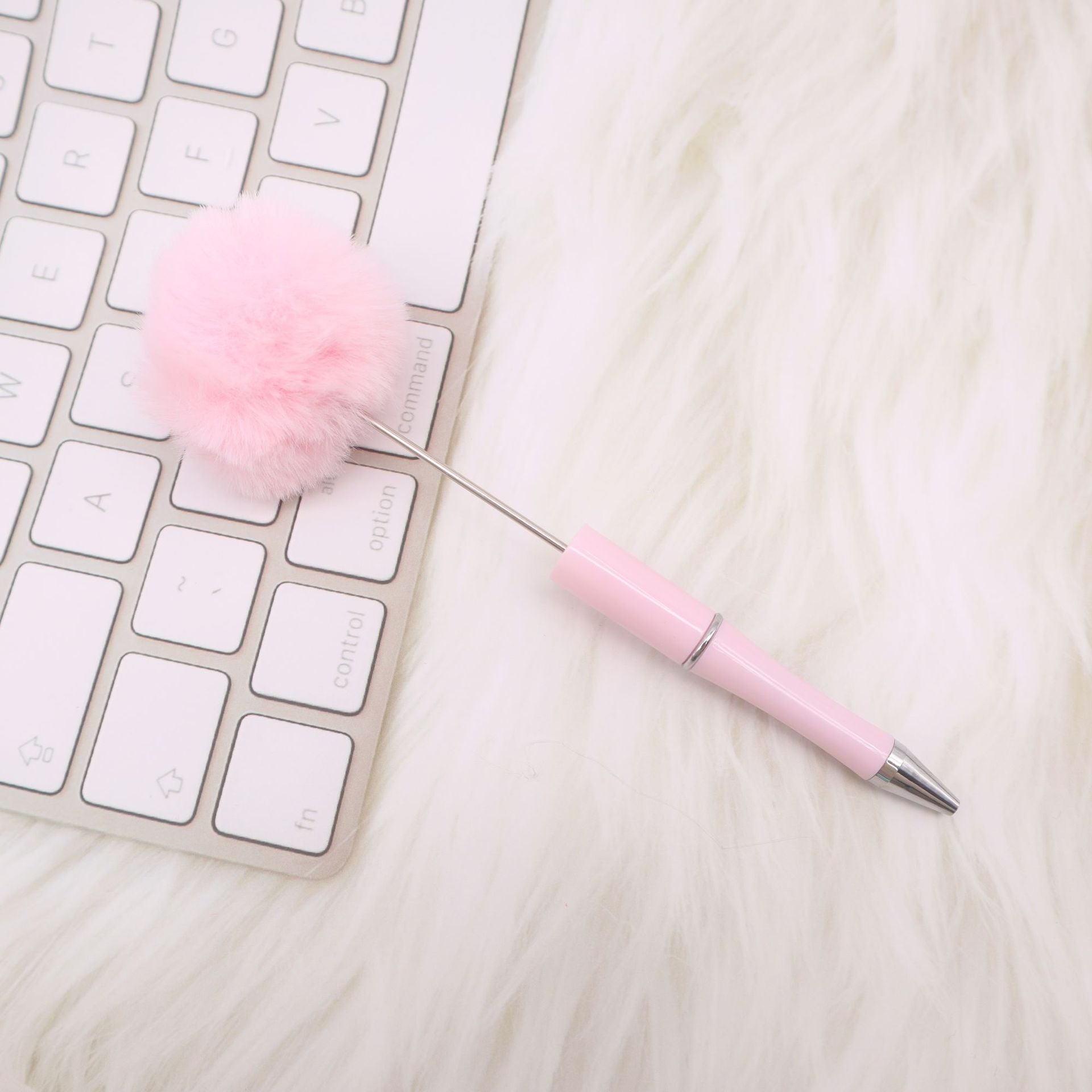Wholesale Beadable Pens Pom Pom Beadable Pen Leopard Print Plush Multicolor DIY Fluffy Pens