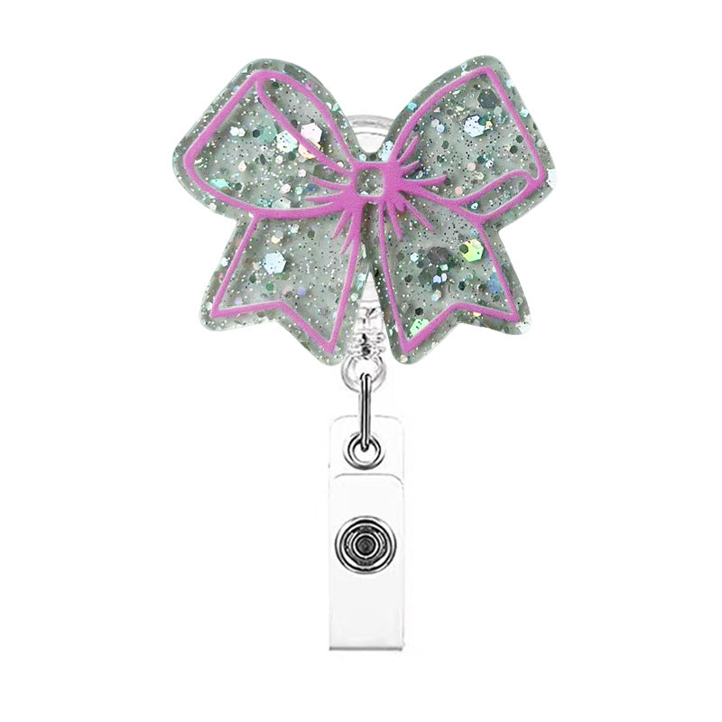 Wholesale Acrylic pink bow retractable name tag Badge Reels