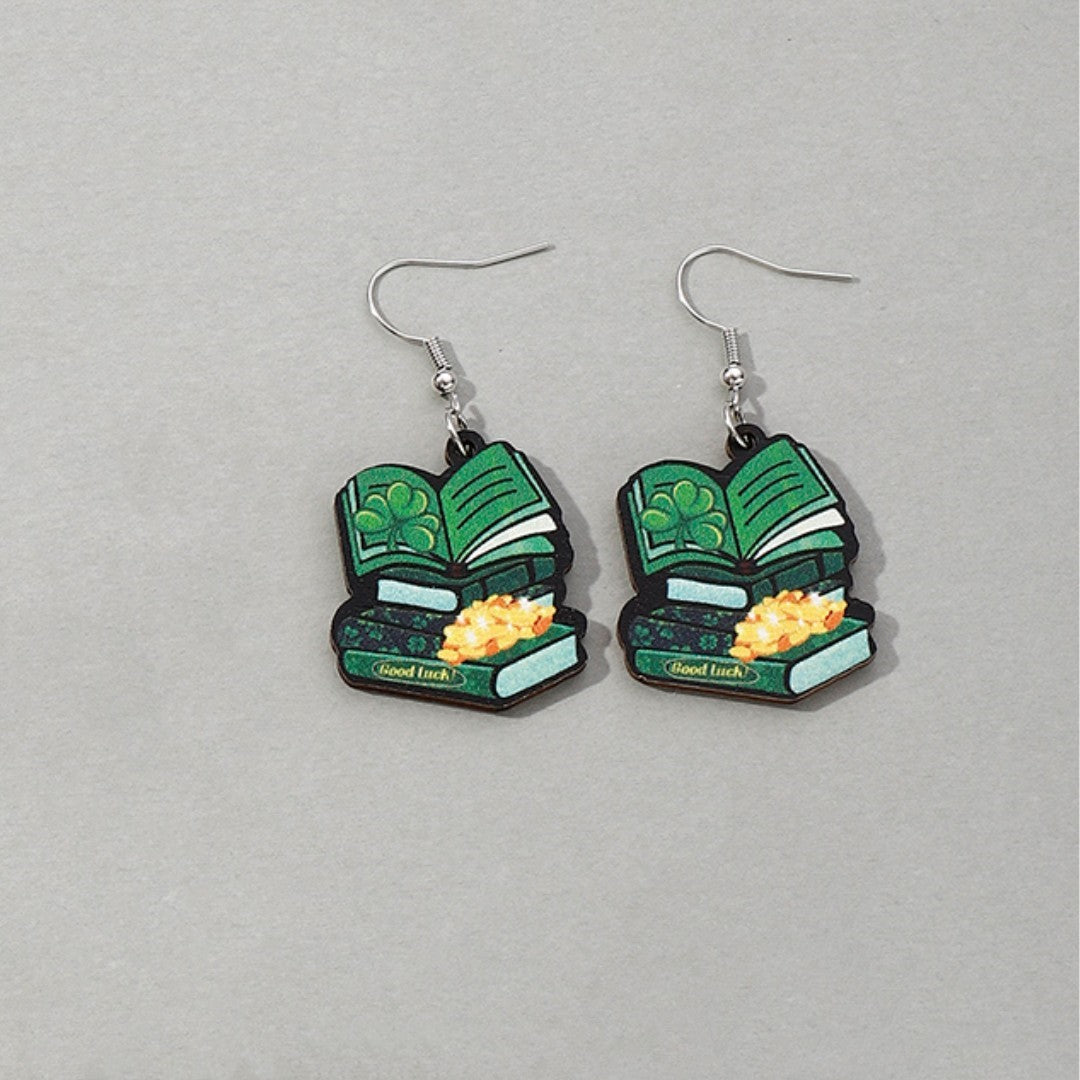 Wholesale St.  Patrick' s Day animal lucky grass rainbow wooden earrings