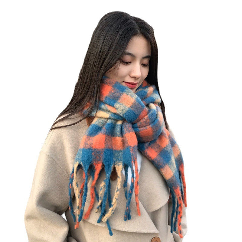 Wholesale Mohair Plaid Winter Thickened Warm Imitation Cashmere Scarf