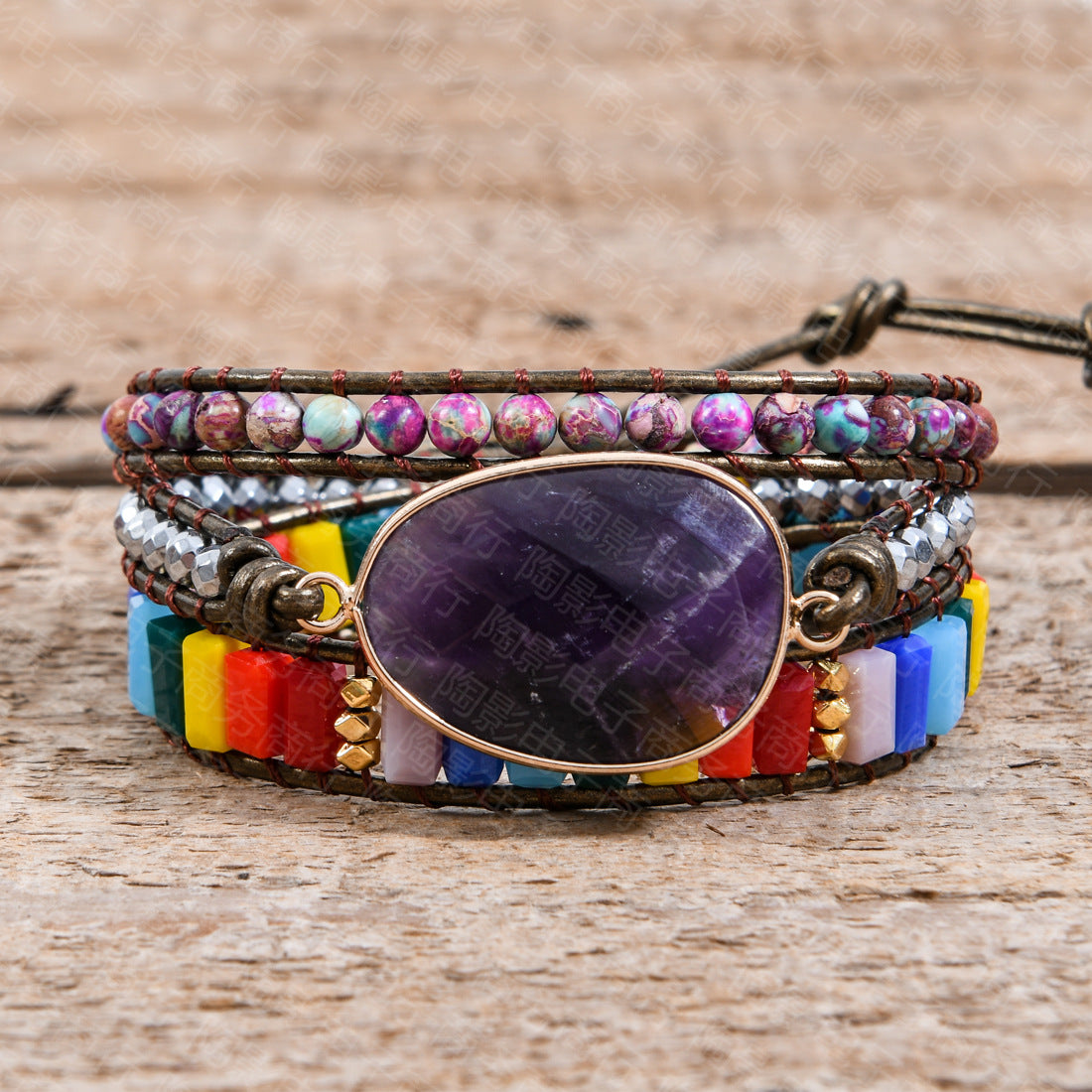 Wholesale  amethyst woven bohemian creative multi-layer bracelet