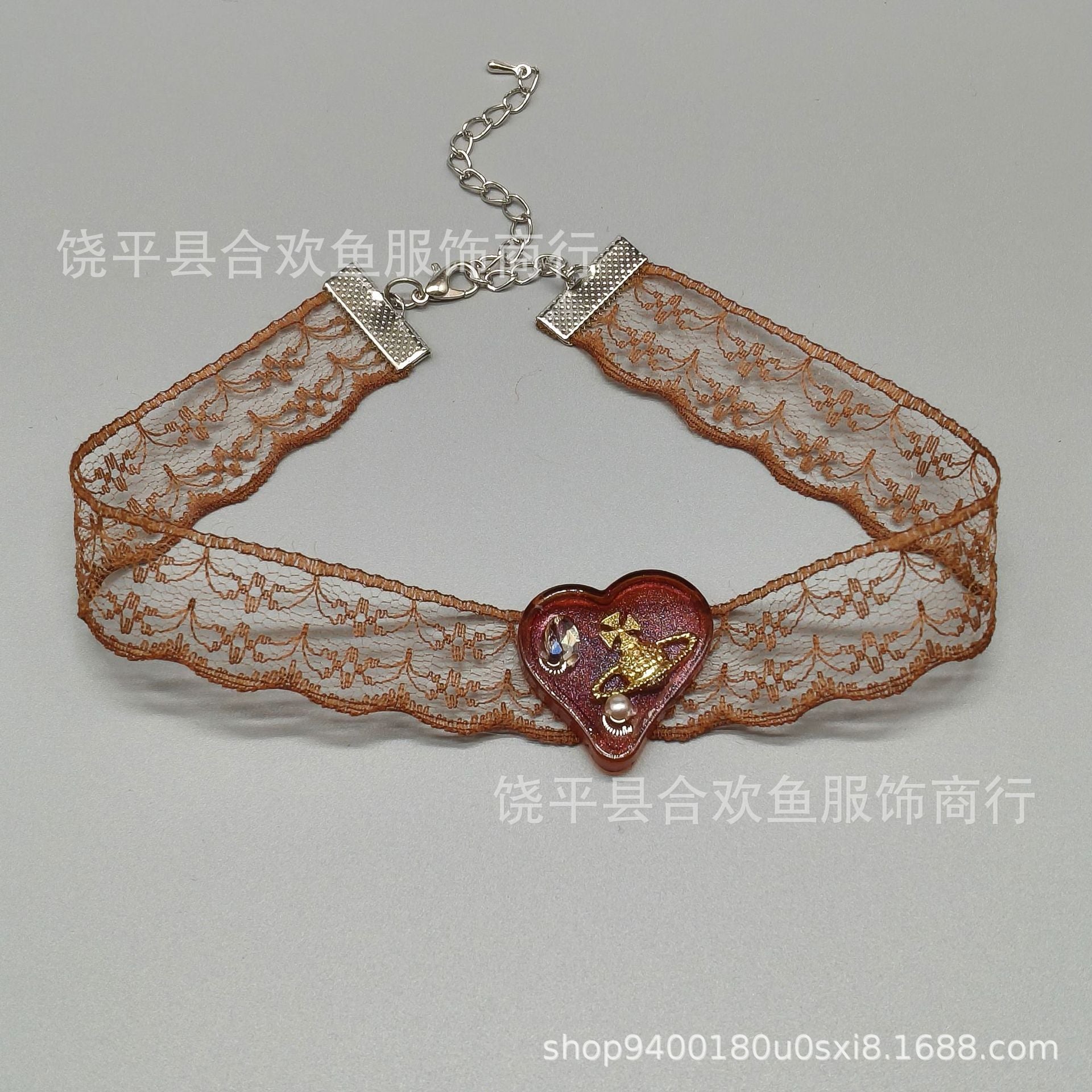 Wholesale Maillard color sweet and cool heart lace choker necklace