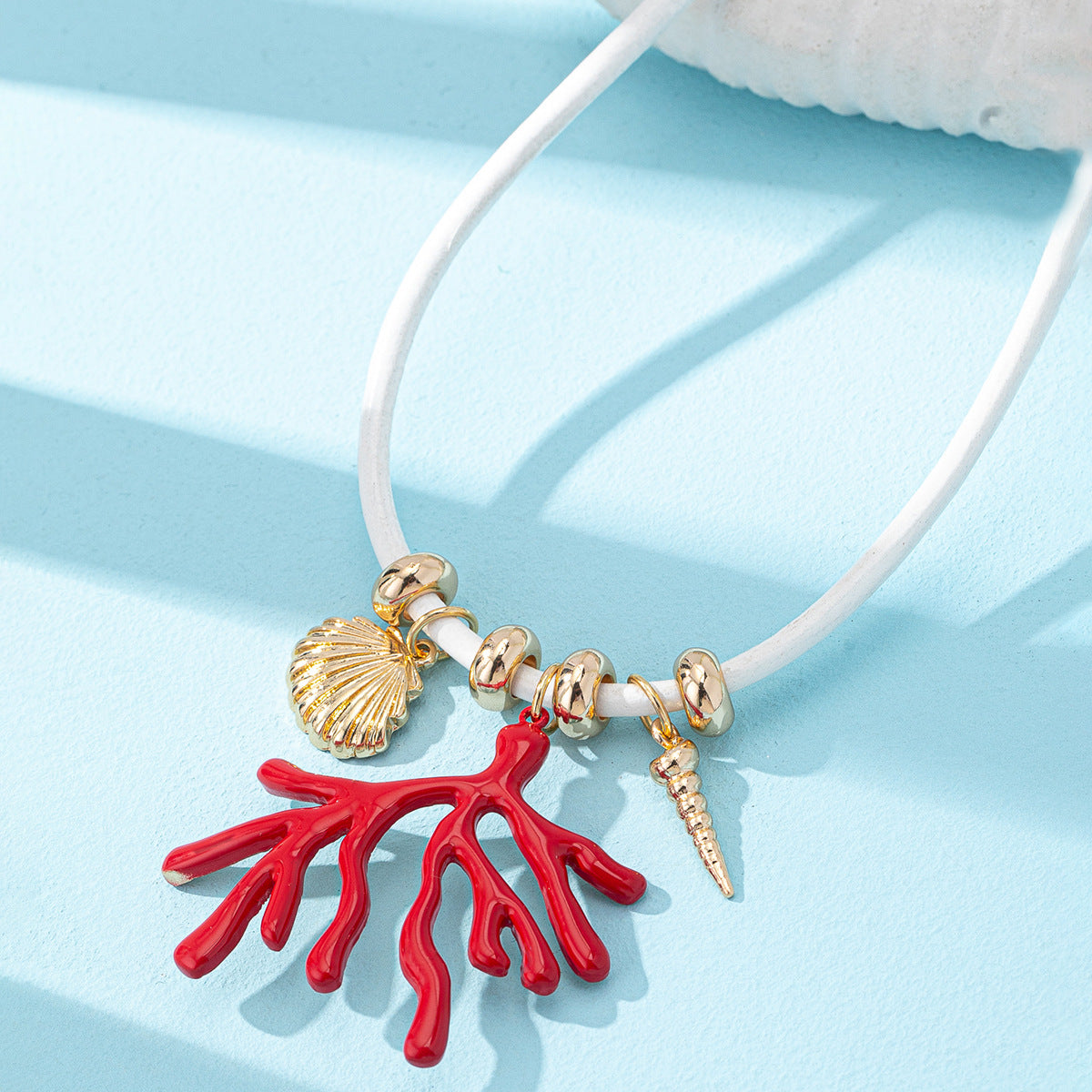 Wholesale Red Coral Shell Conch Pendant Necklace