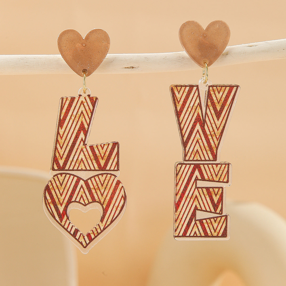 Wholesale Rainbow letter acrylic printed asymmetrical earrings