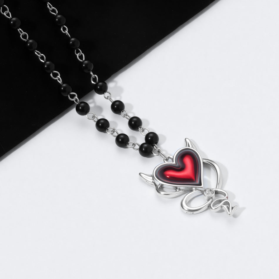 Wholesale Dark punk black bead red cross multi-element necklace