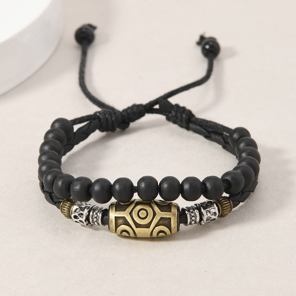 Wholesale Punk style retro personality necklace trendy men's braided wax rope antique pendant