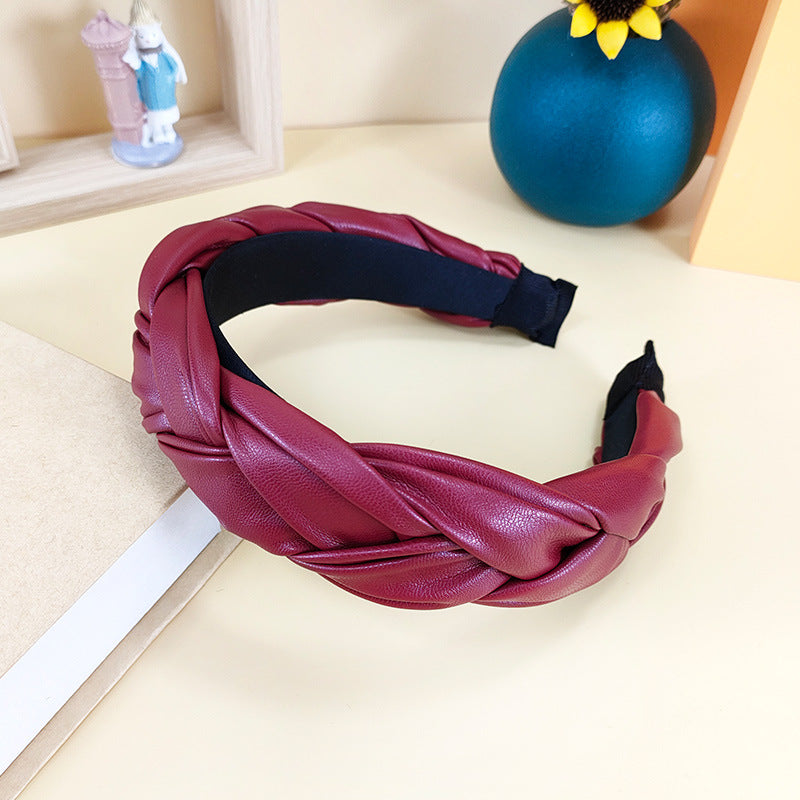 Wholesale PU leather braided braid headband hair pressing non-slip fashionable all-match headband