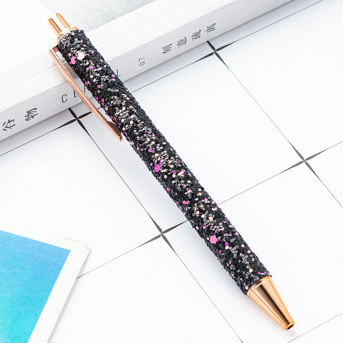 Wholesale 2pcs Metal Pen Glitter Cute Cartoon Multicolor Sequin Ballpoint Pen