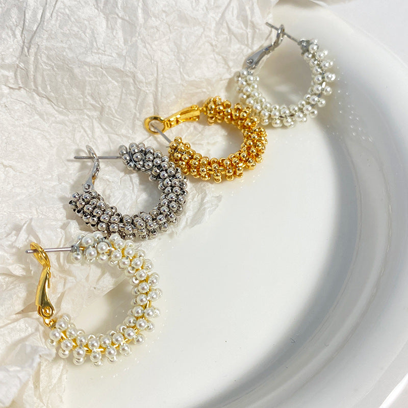 Wholesale Bead Circle Pearl Handmade Niche High-end Earrings