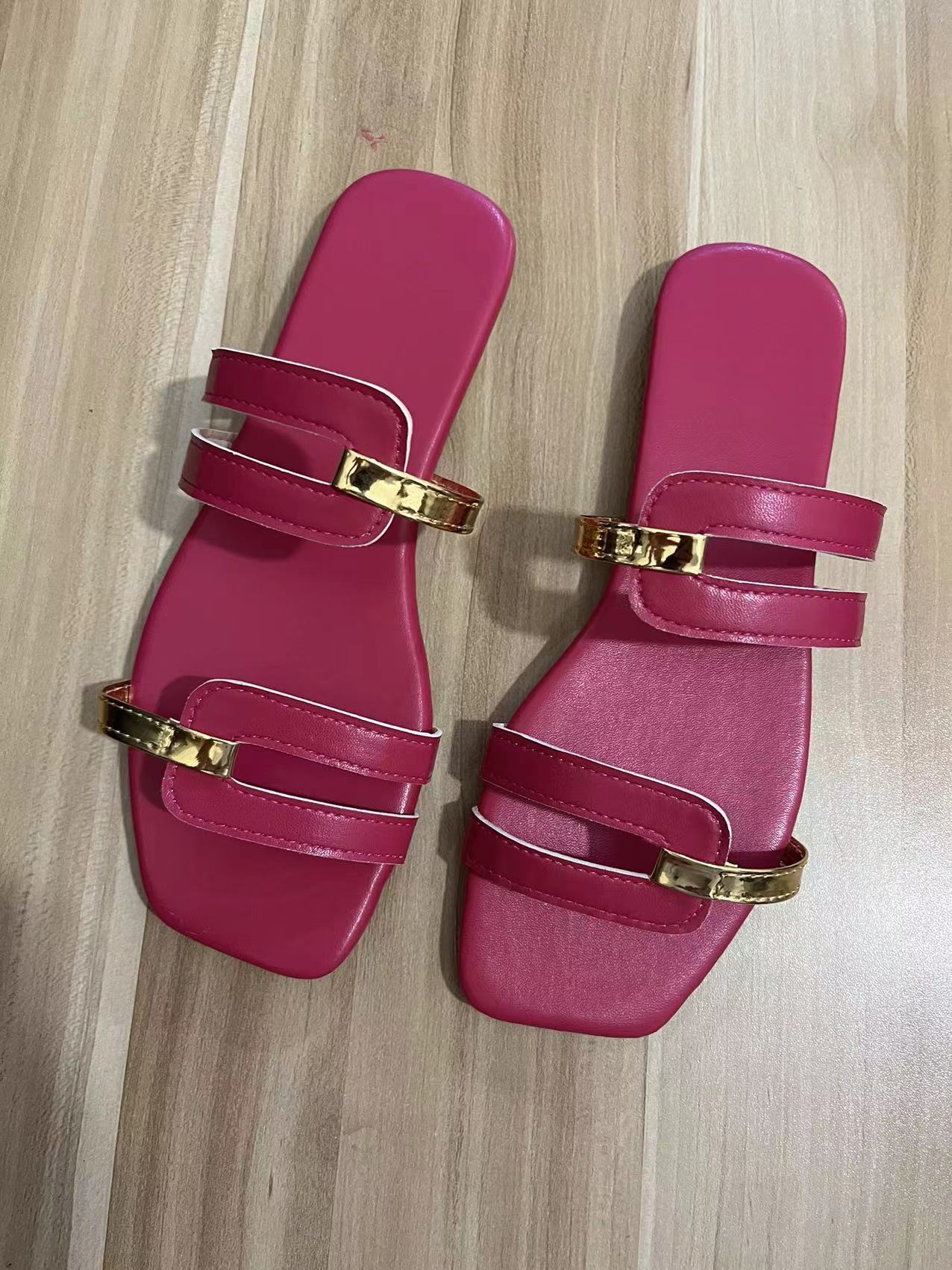 Wholesale PU Color Block Fashion Flat Slippers