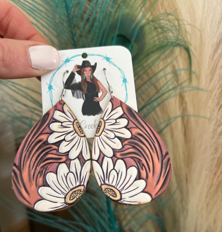 Wholesale Vintage Feng Shui Drop Shaped Sunflower Wooden Earrings